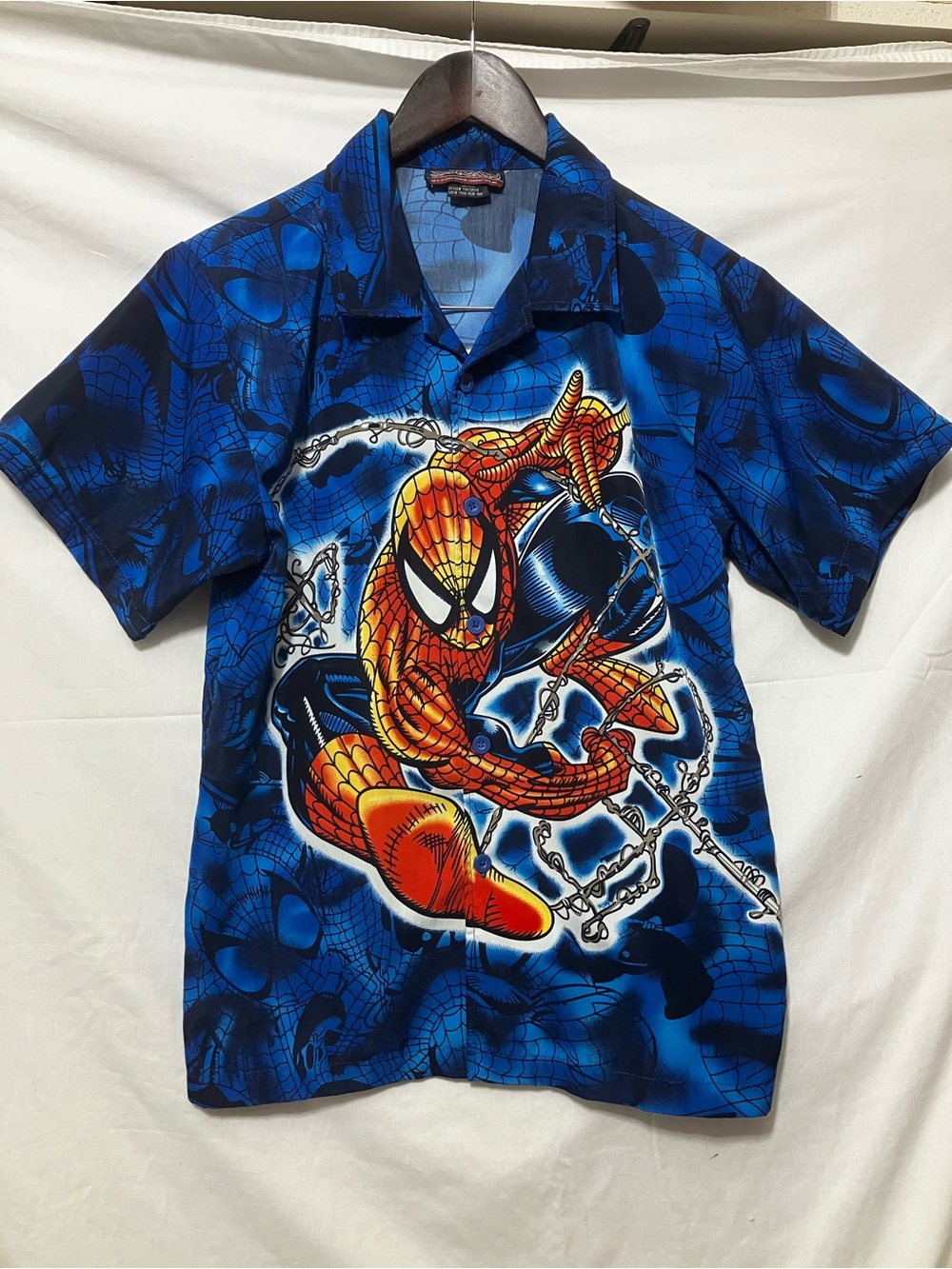 Vintage 2002 Blue Spider-Man Graphic Short-Sleeve Men's Shirt